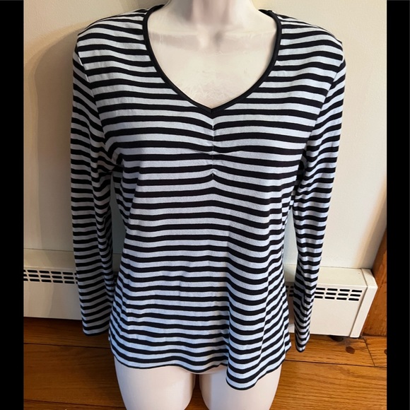 St. John's Bay | Tops | St Johns Bay 0 Cotton Long Sleeve V Neck Striped  Top Size Medium | Poshmark